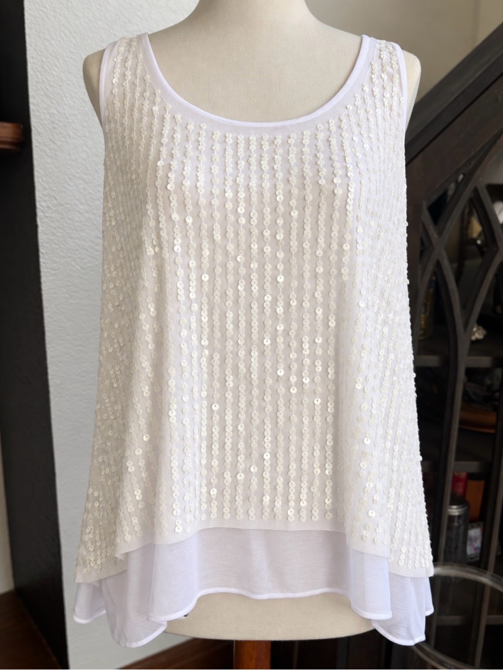 Jennifer Lopez JLO Ivory Sequin Tank Top Y2K Vintage Glam Petite Medium